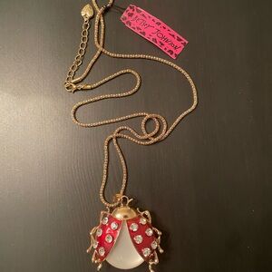 Betsey Johnson Red and Gold Crystal Ladybug Necklace